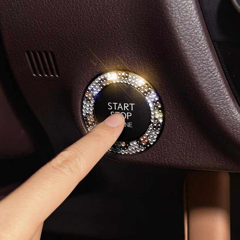 Murimt 3 Circles of 160 Rhinestones Bling Car Push Start Button Cover Accessories for Women - Emblem Sticker Decoration Ring & Knob - Image 5